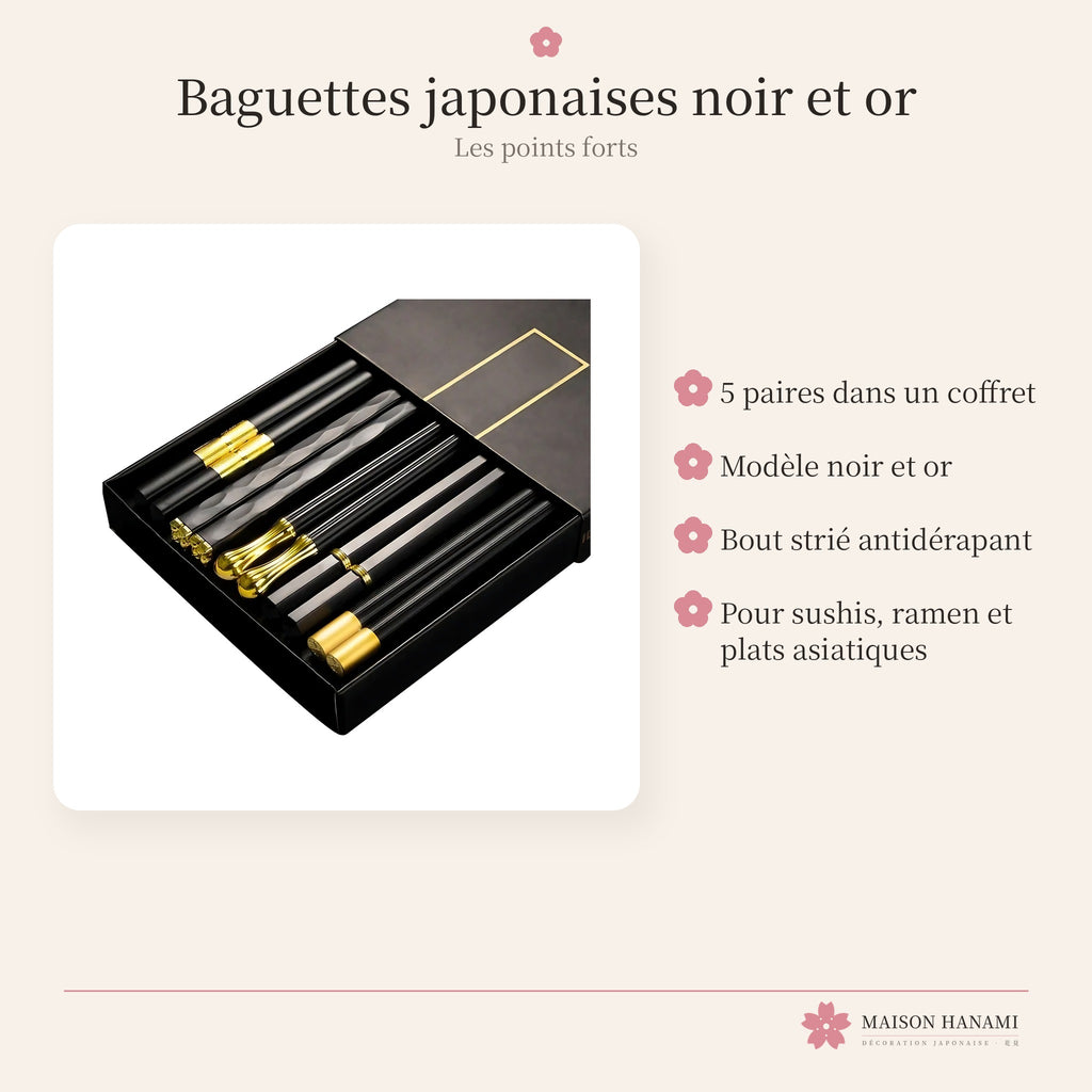 Baguettes japonaises noir et or – coffret cadeau – photo 4