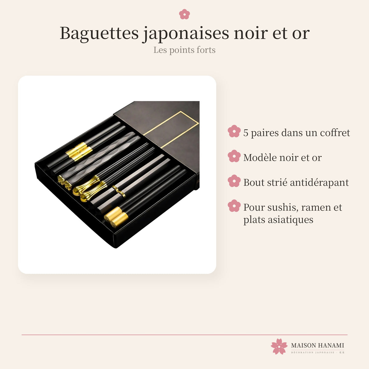 Baguettes japonaises noir et or – coffret cadeau – photo 4