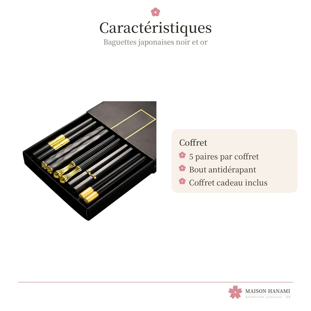 Baguettes japonaises noir et or – coffret cadeau – photo 5