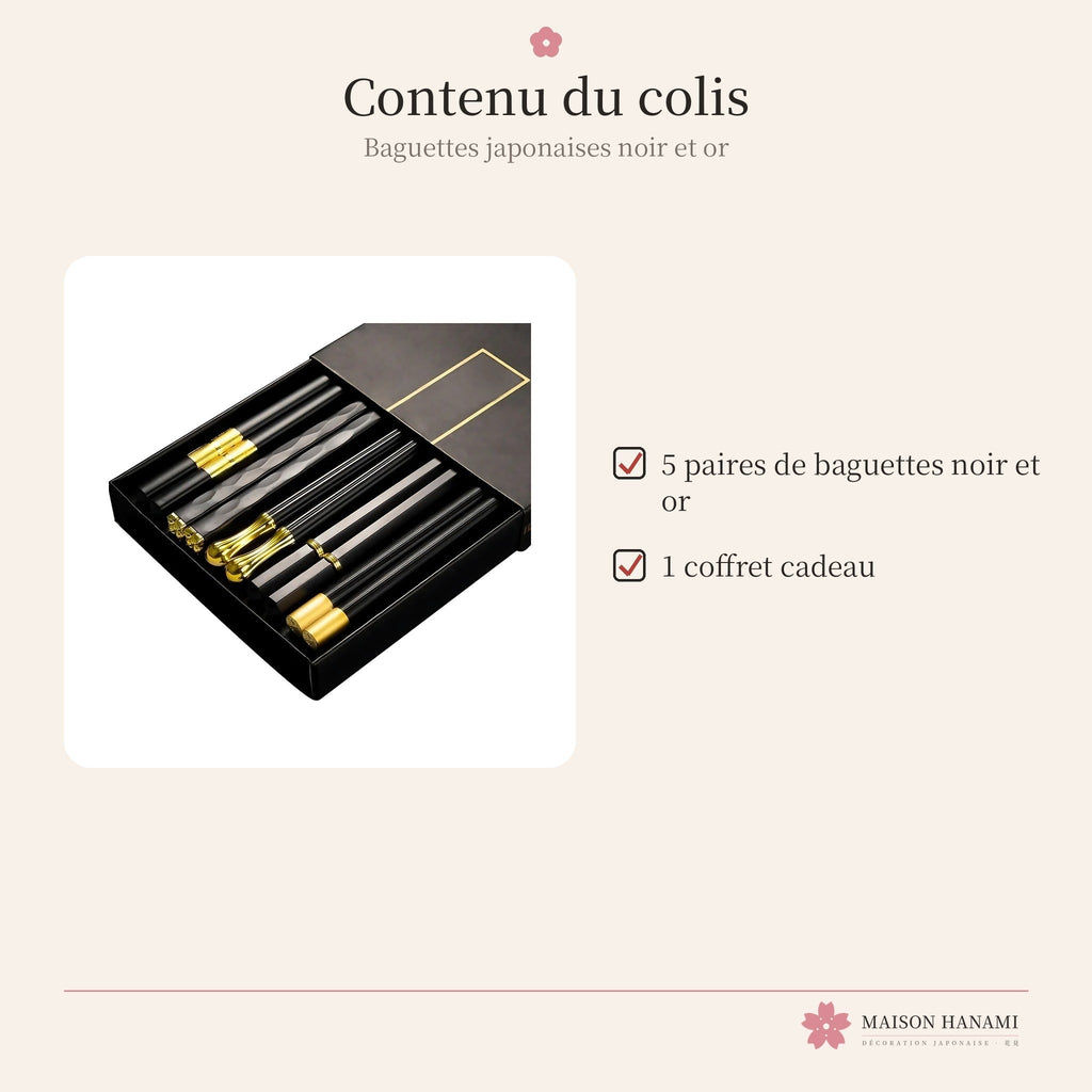 Baguettes japonaises noir et or – coffret cadeau – photo 6