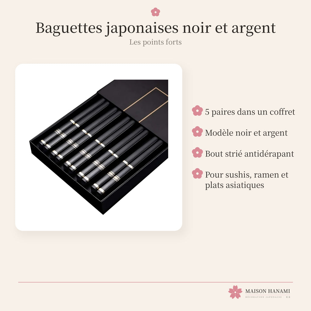 Baguettes japonaises noir et argent – coffret – photo 4