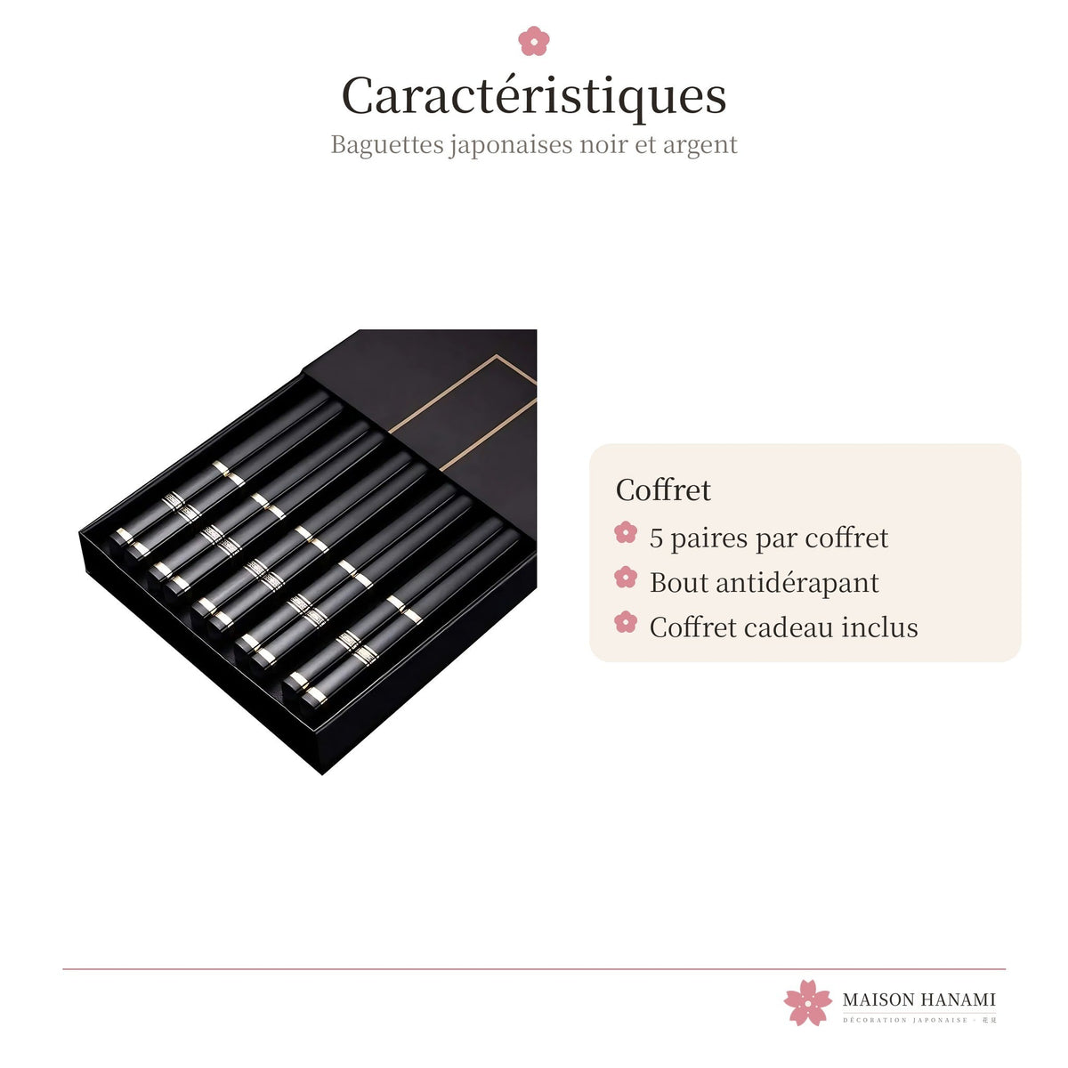 Baguettes japonaises noir et argent – coffret – photo 5