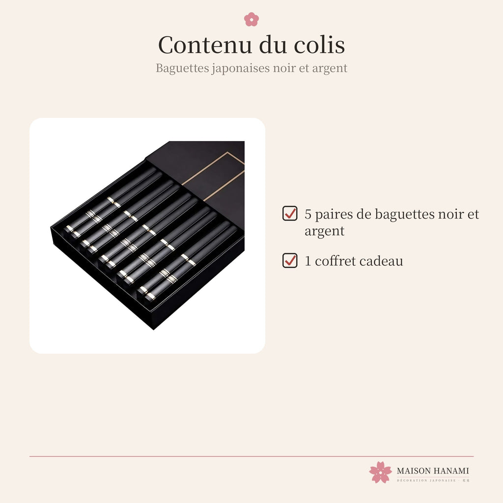 Baguettes japonaises noir et argent – coffret – photo 6