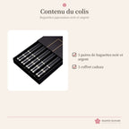 Baguettes japonaises noir et argent – coffret – photo 6