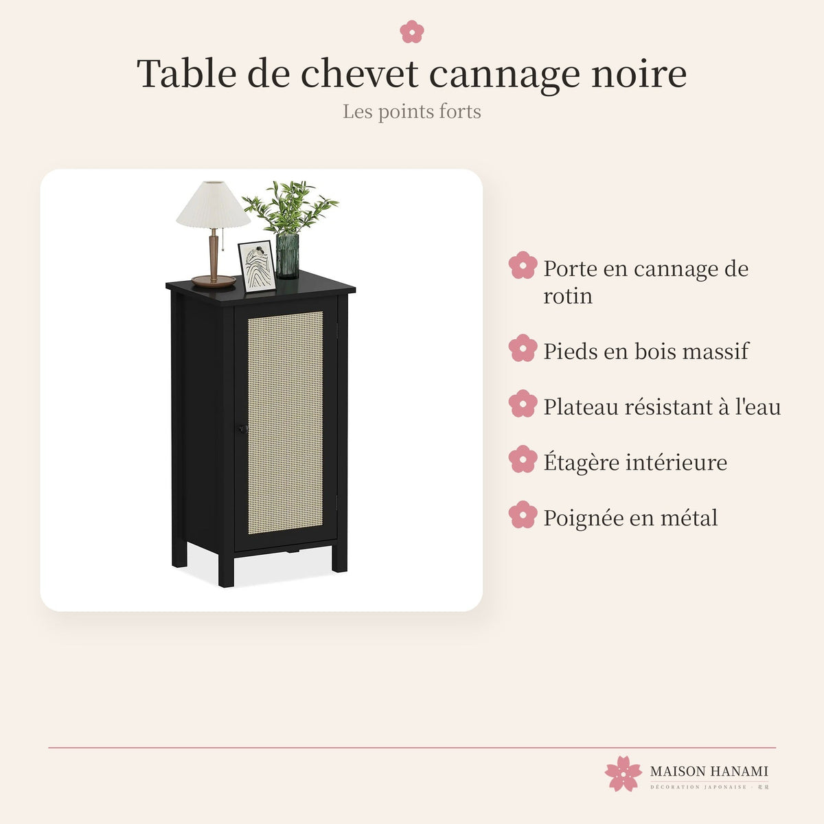 Table de chevet noire en cannage – photo 4