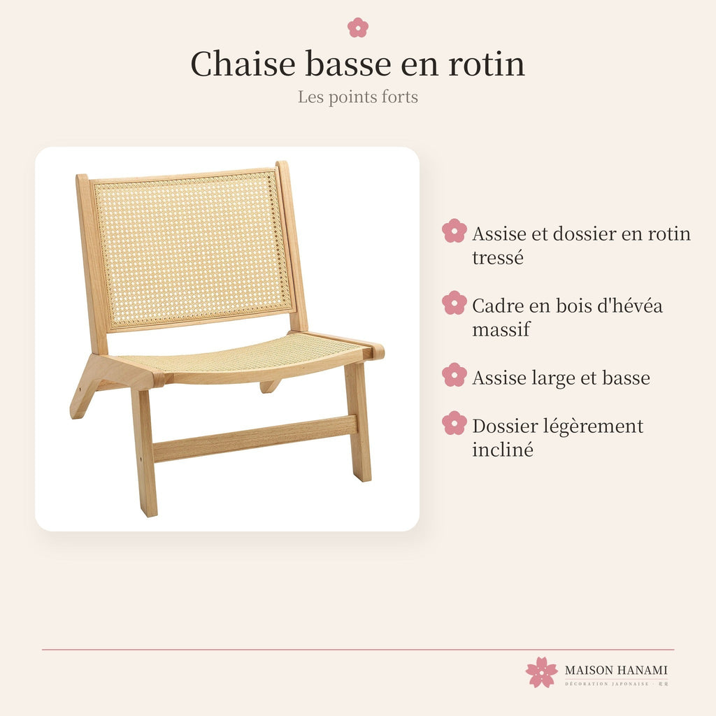 Chaise basse de lecture en rotin et bois – photo 4