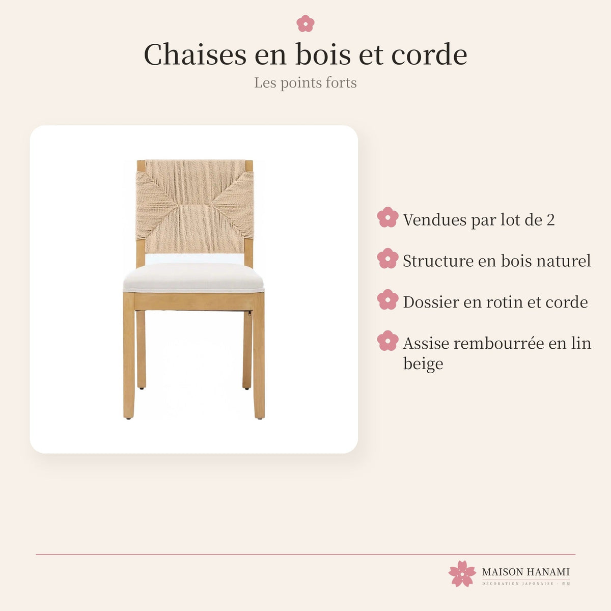 Lot de 2 chaises en bois, rotin et corde – photo 4