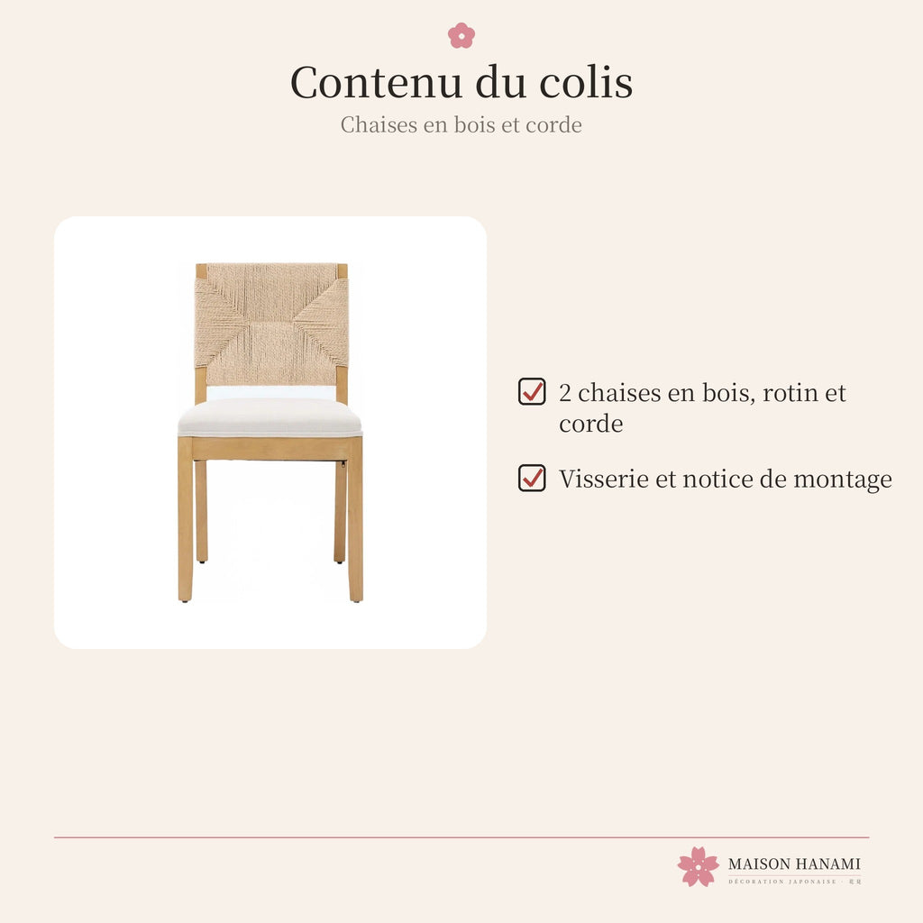Lot de 2 chaises en bois, rotin et corde – photo 6