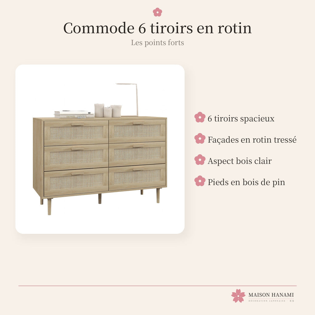 Commode 6 tiroirs en rotin – photo 4