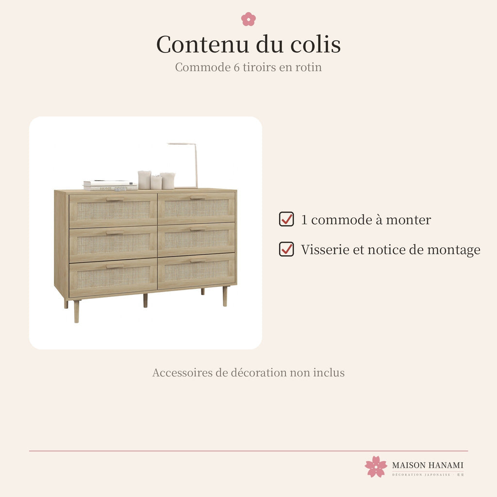 Commode 6 tiroirs en rotin – photo 6