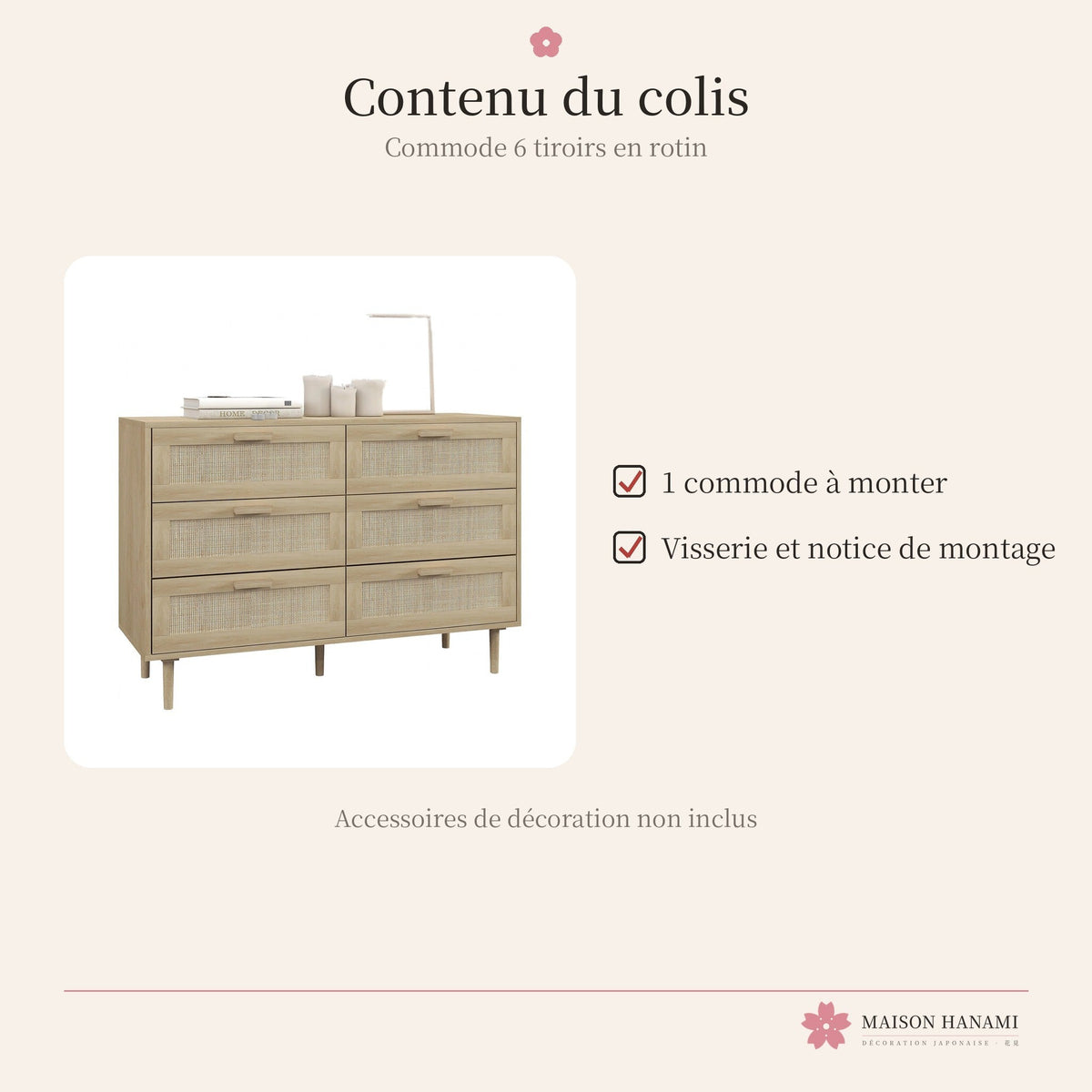 Commode 6 tiroirs en rotin – photo 6