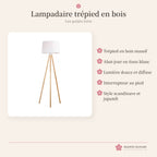 Lampadaire trépied en bois et tissu blanc – photo 4