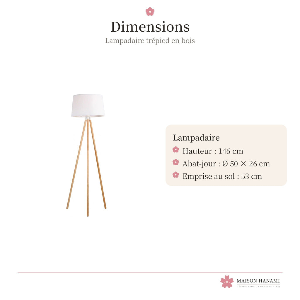 Lampadaire trépied en bois et tissu blanc – photo 5