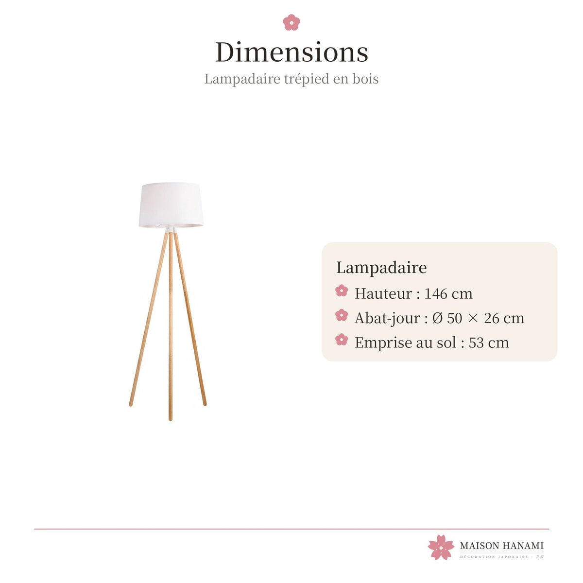 Lampadaire trépied en bois et tissu blanc – photo 5