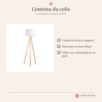 Lampadaire trépied en bois et tissu blanc – photo 6
