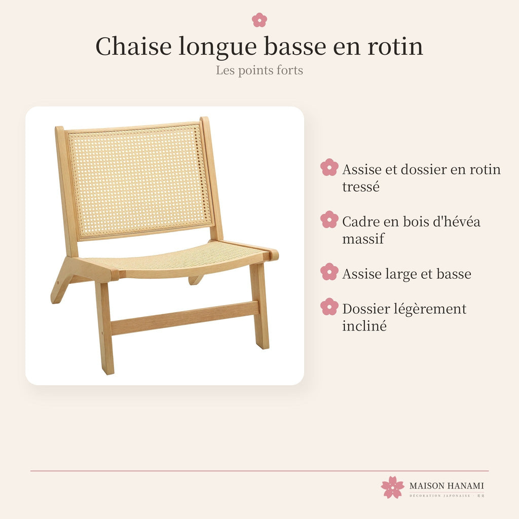 Chaise longue basse en rotin et bois – photo 4