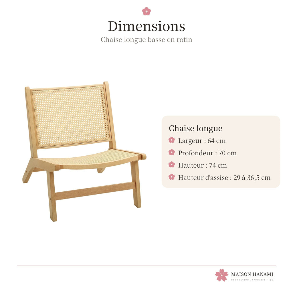 Chaise longue basse en rotin et bois – photo 5