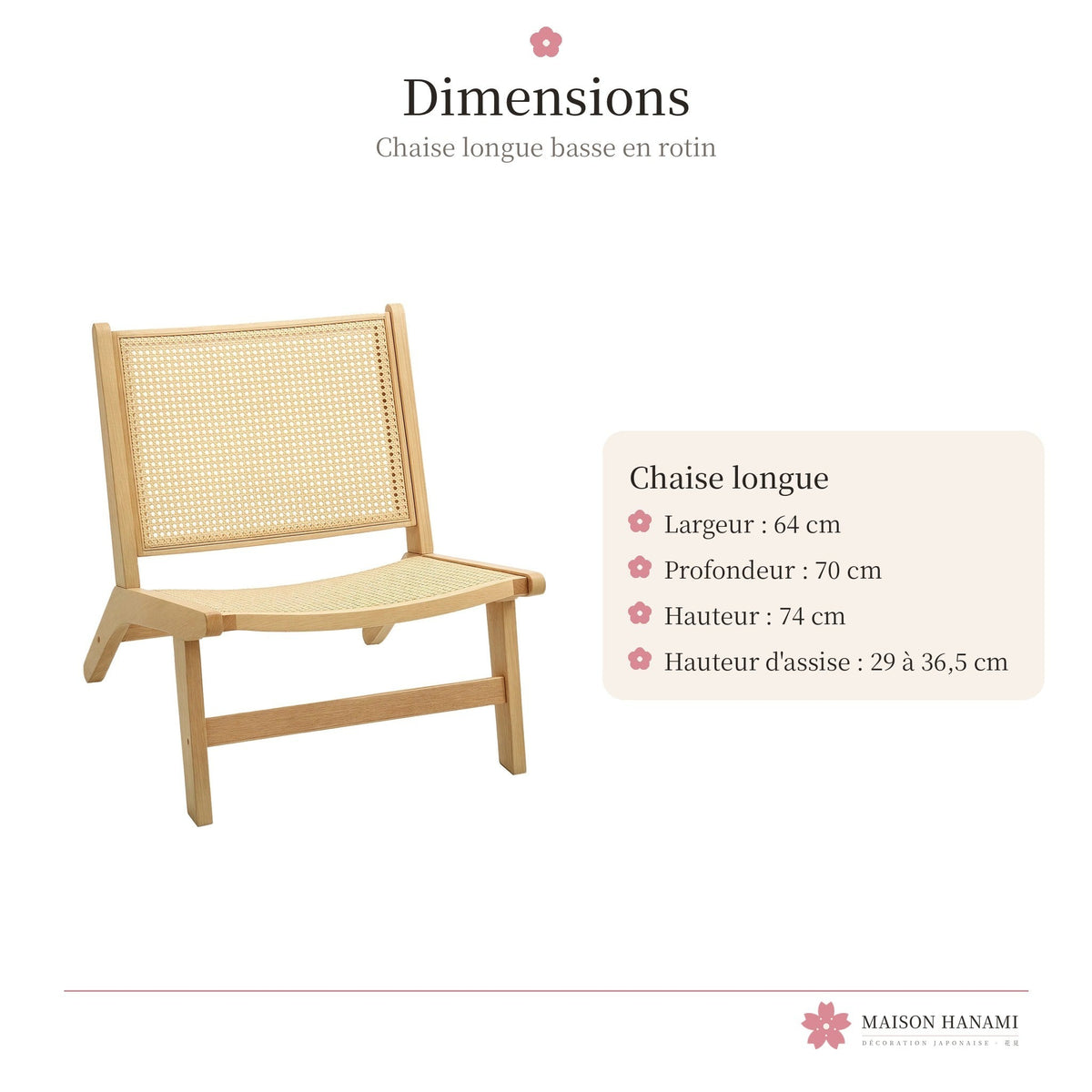 Chaise longue basse en rotin et bois – photo 5