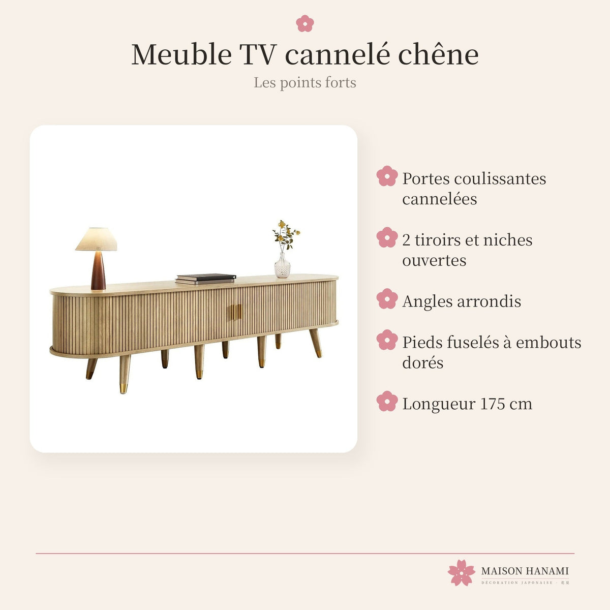 Meuble TV cannelé 175 cm