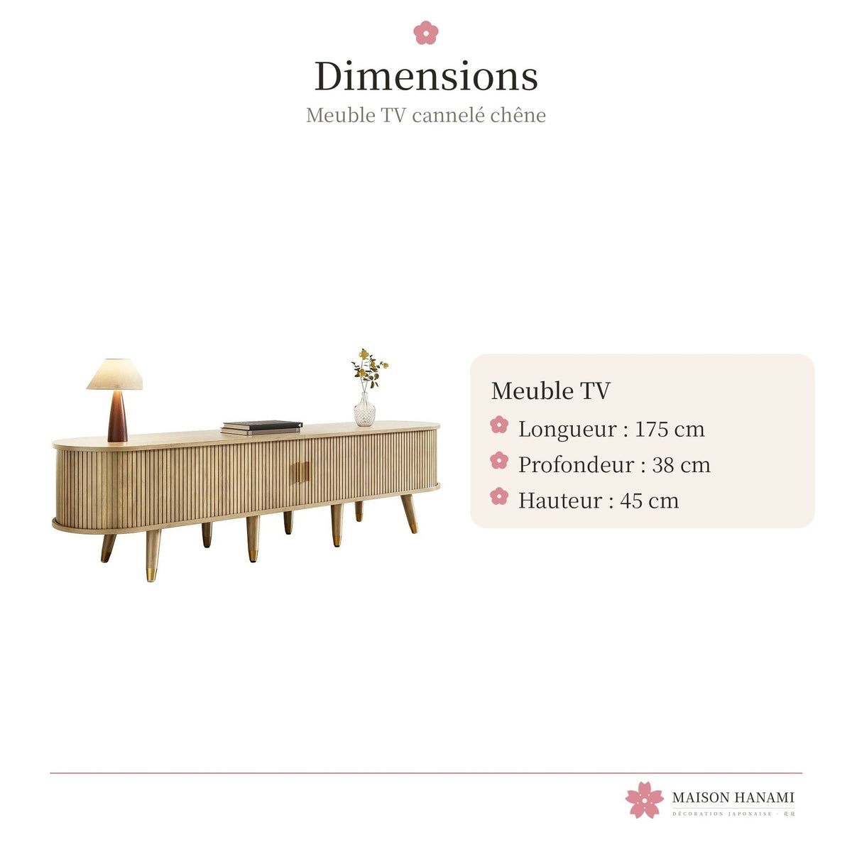 Meuble TV cannelé 175 cm finition chêne – photo 4