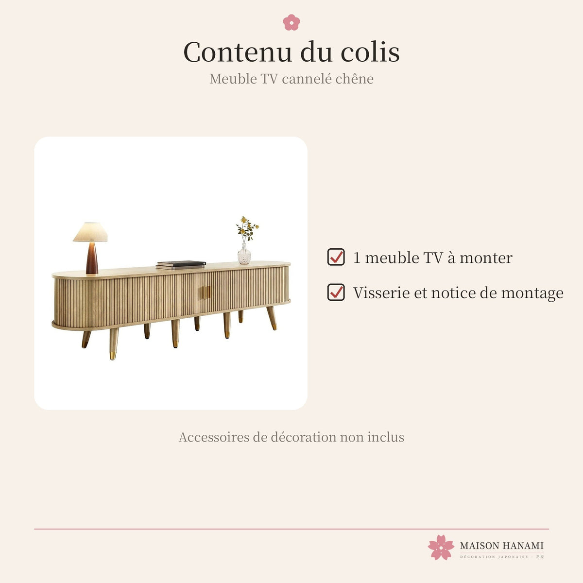 Meuble TV cannelé 175 cm finition chêne – photo 5