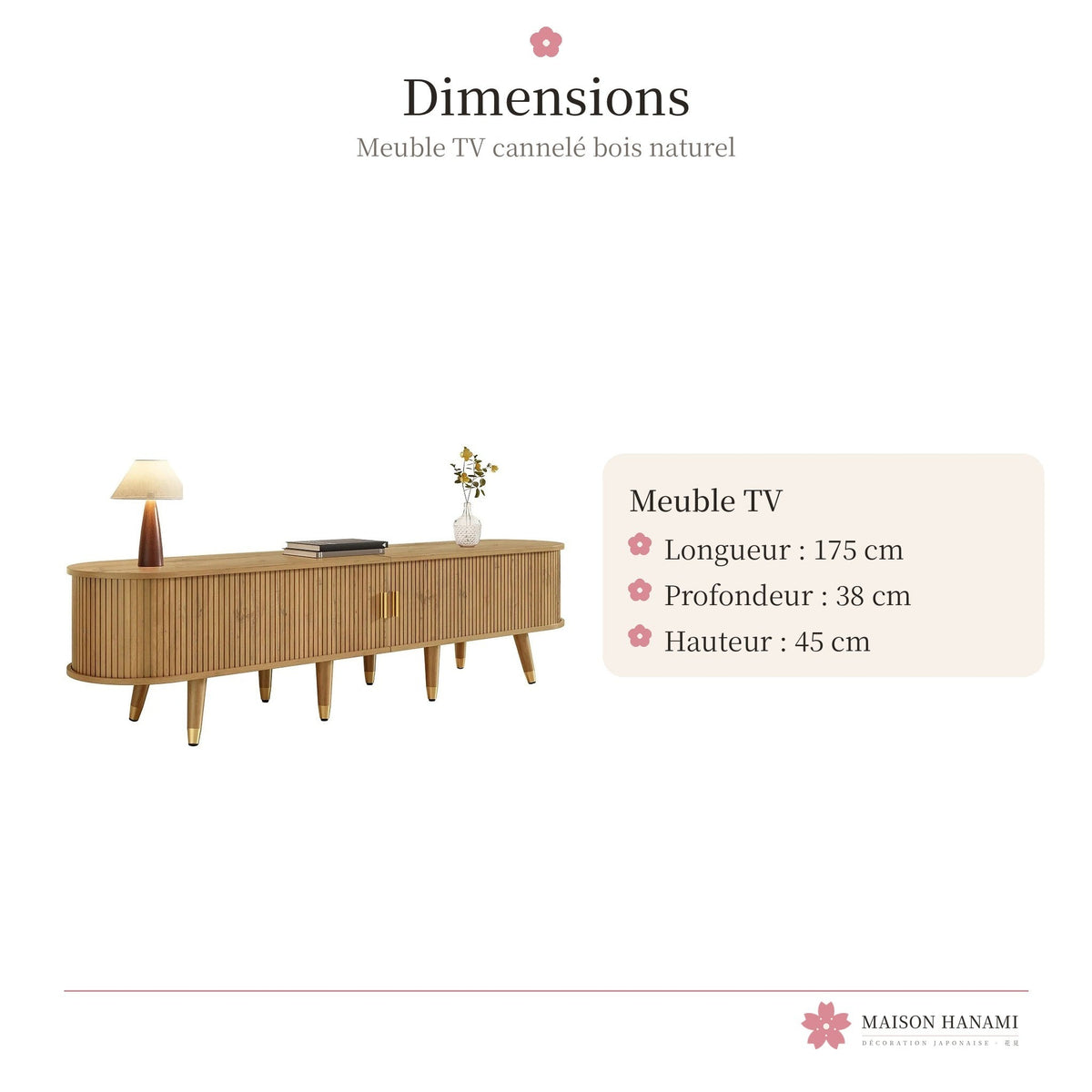 Meuble TV cannelé 175 cm finition bois naturel – photo 5