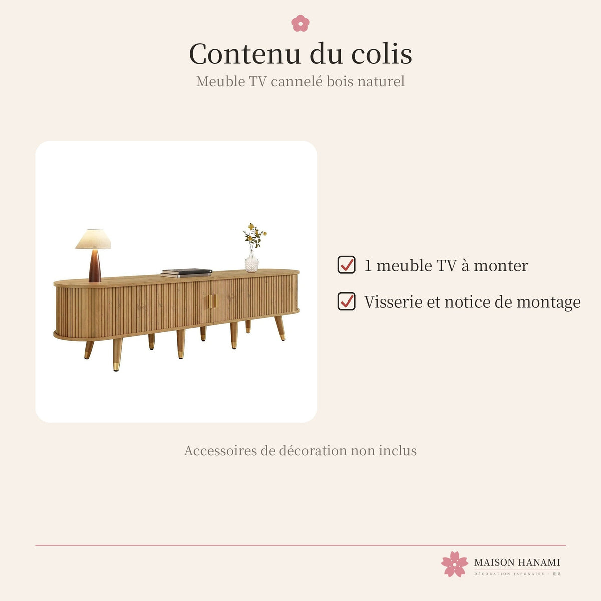 Meuble TV cannelé 175 cm finition bois naturel – photo 6