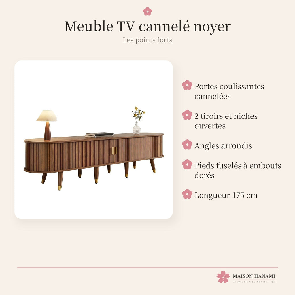 Meuble TV cannelé 175 cm finition noyer – photo 3