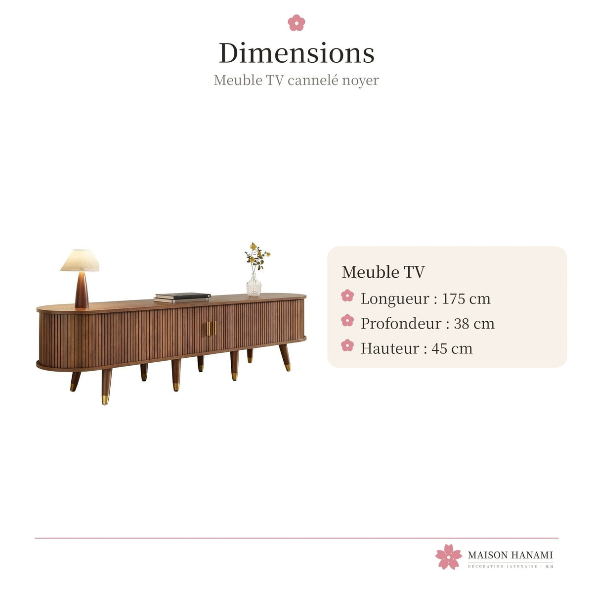 Meuble TV cannelé 175 cm finition noyer – photo 4