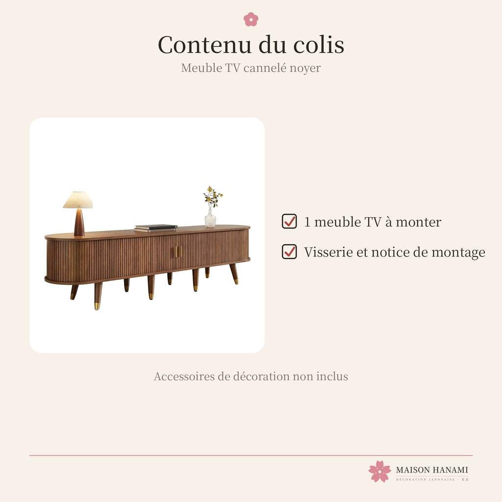 Meuble TV cannelé 175 cm finition noyer – photo 5