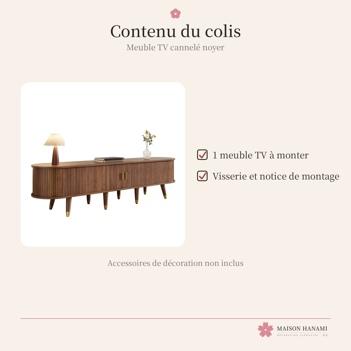 Meuble TV cannelé 175 cm finition noyer – photo 5