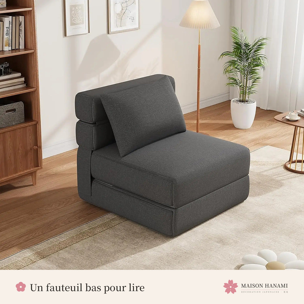Fauteuil futon convertible en lit 1 place – gris anthracite