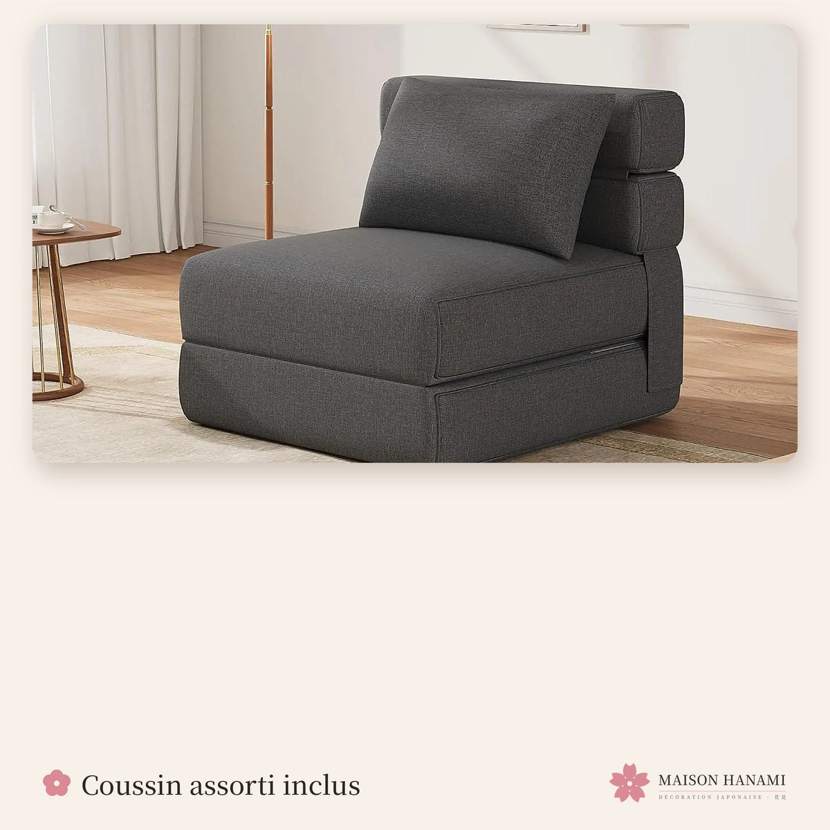 Fauteuil futon convertible en lit 1 place – gris anthracite