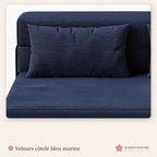 Canapé futon convertible 2 places en velours côtelé – bleu marine