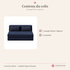 Canapé futon convertible 2 places en velours côtelé – bleu marine
