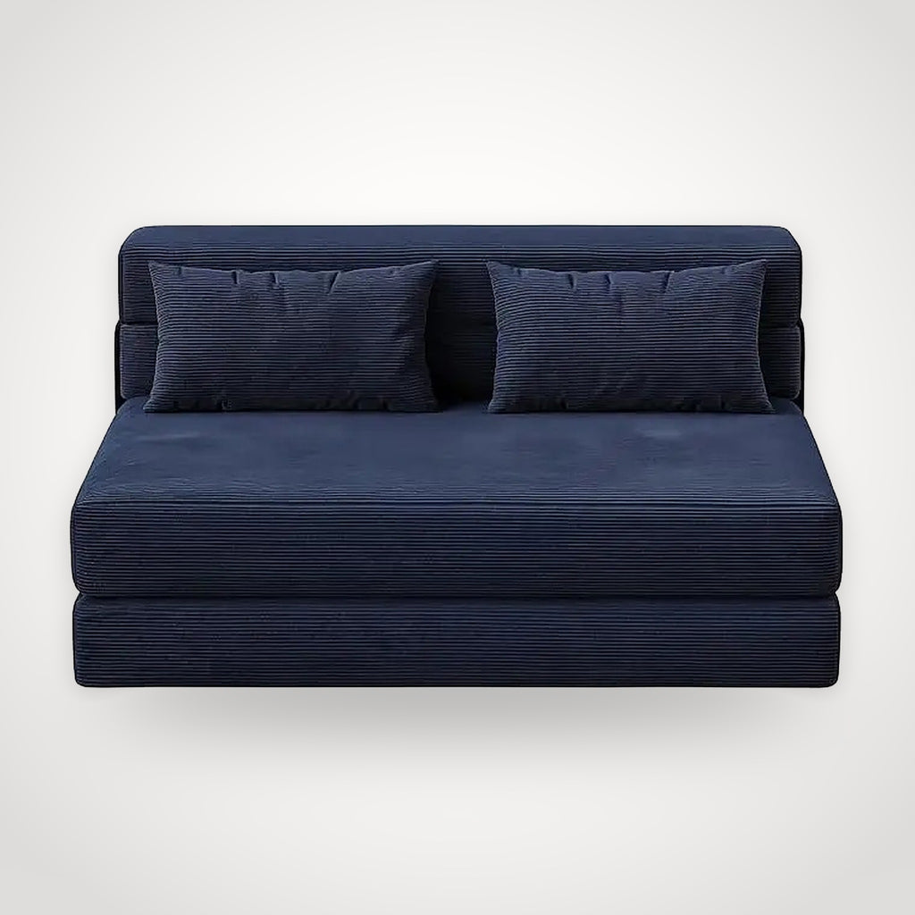 Canapé futon convertible 2 places en velours côtelé – bleu marine