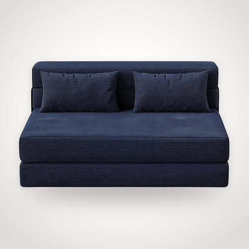 Canapé futon convertible 2 places en velours côtelé – bleu marine