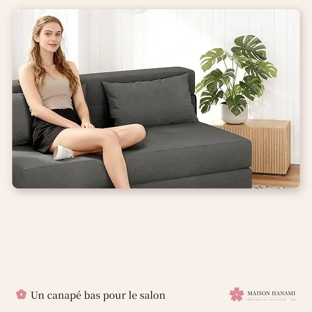 Canapé futon convertible 2 places en velours côtelé – gris anthracite