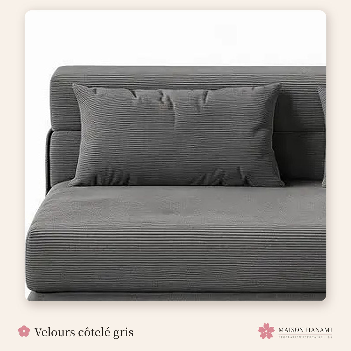 Canapé futon convertible 2 places en velours côtelé – gris anthracite