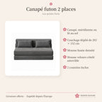 Canapé futon convertible 2 places en velours côtelé – gris anthracite