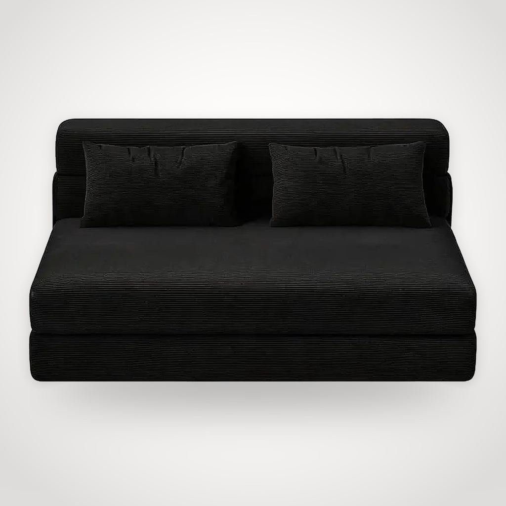 Canapé futon convertible 2 places en velours côtelé – noir