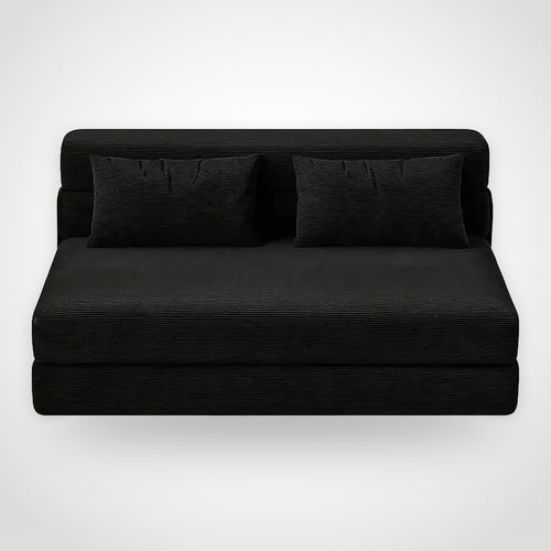 Canapé futon convertible 2 places en velours côtelé – noir