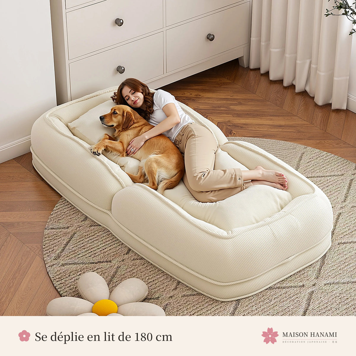 Fauteuil futon 5 positions en velours côtelé