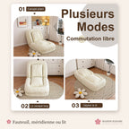 Fauteuil futon 5 positions en velours côtelé – blanc cassé