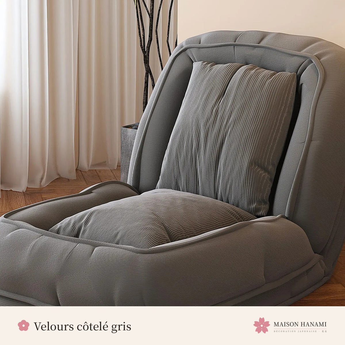Fauteuil futon 5 positions en velours côtelé – gris