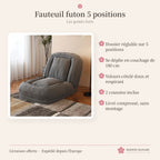 Fauteuil futon 5 positions en velours côtelé – gris