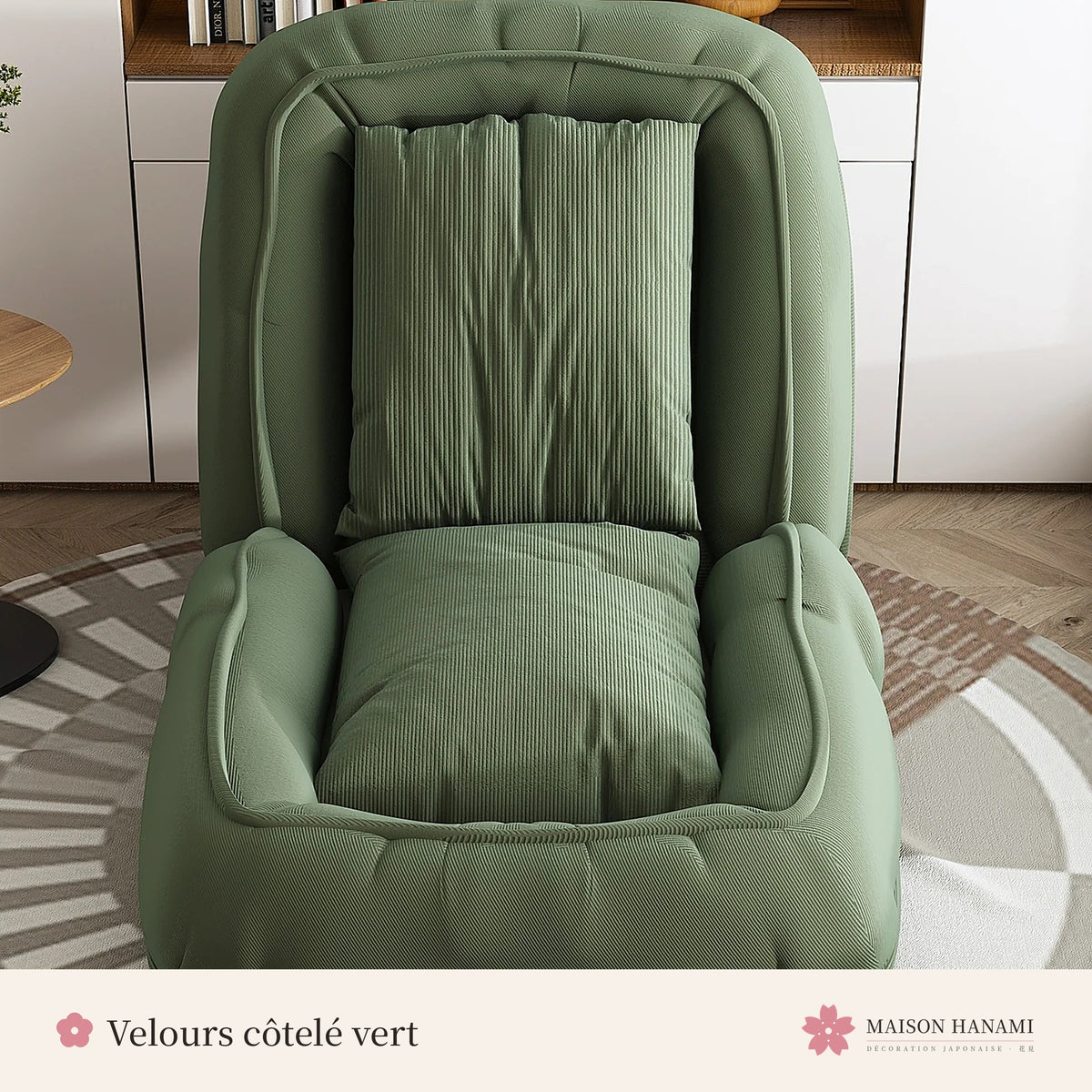 Fauteuil futon 5 positions en velours côtelé
