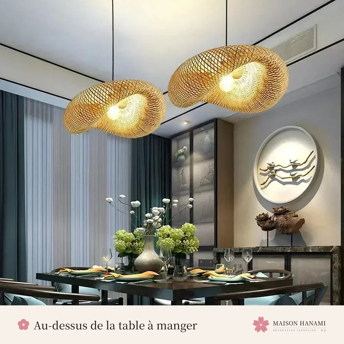 Lustre en bambou tressé japonais Ø 80 cm