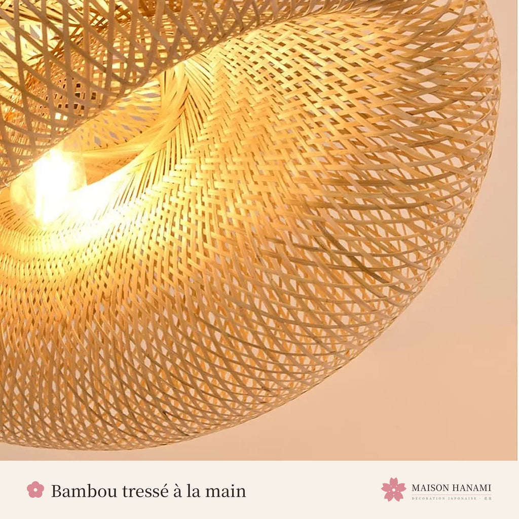 Lustre en bambou tressé japonais Ø 80 cm
