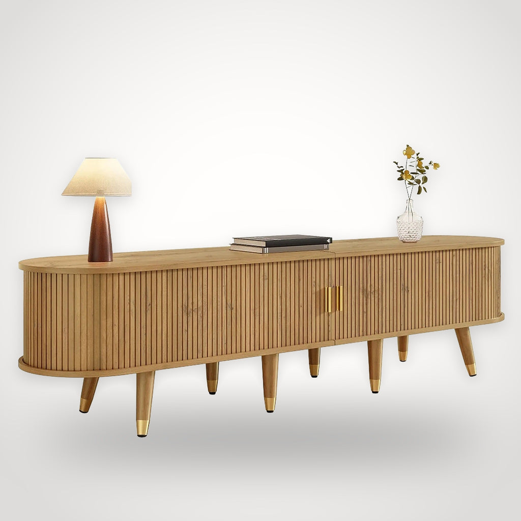 Meuble TV cannelé 175 cm finition bois naturel